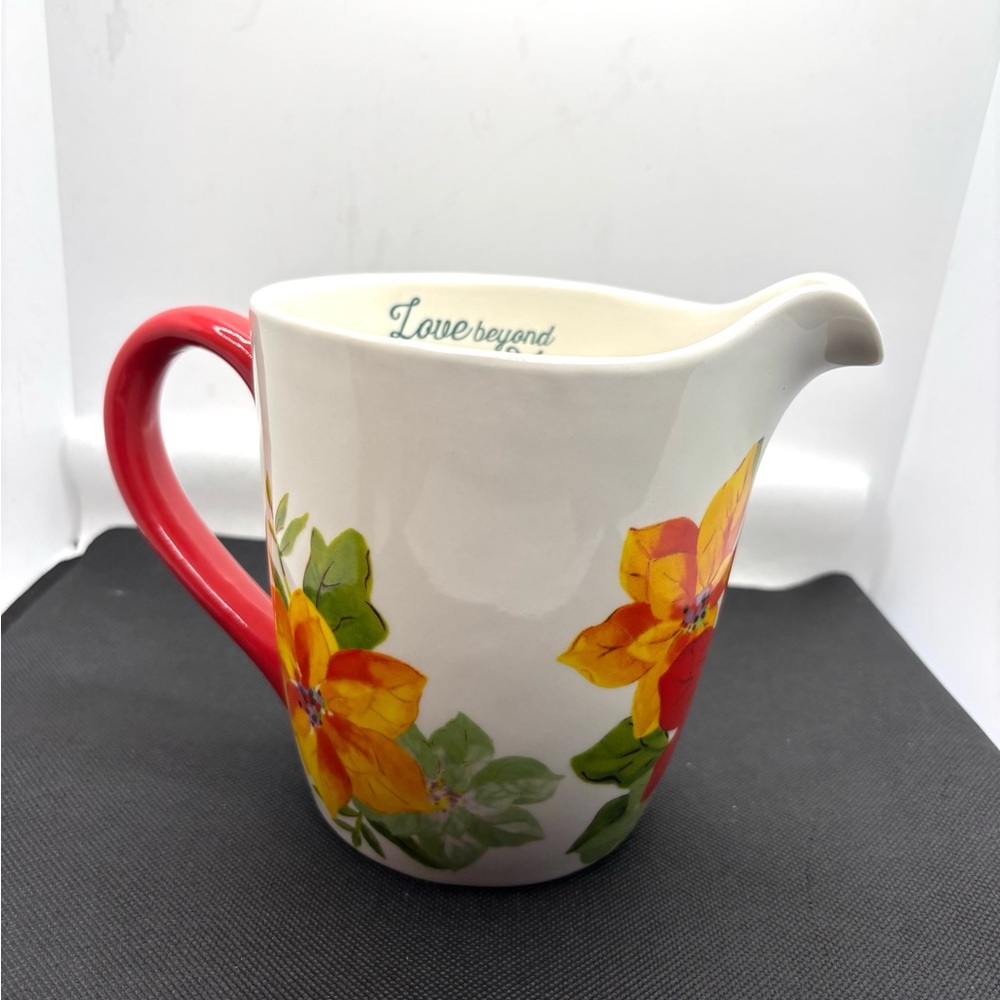 Pioneer Woman Measuring Cup Pitcher Ceramic Poinsettias “Love Beyond Measure” - Picture 4 of 9
